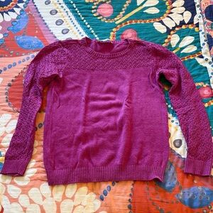 LOFT Magenta Textured Crewneck Sweater